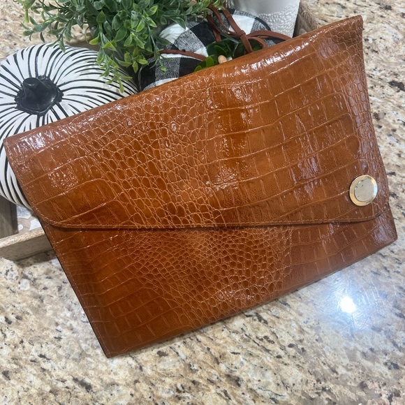 Handbags - Crocodile Embossed Brown Clutch Crossbody Bag